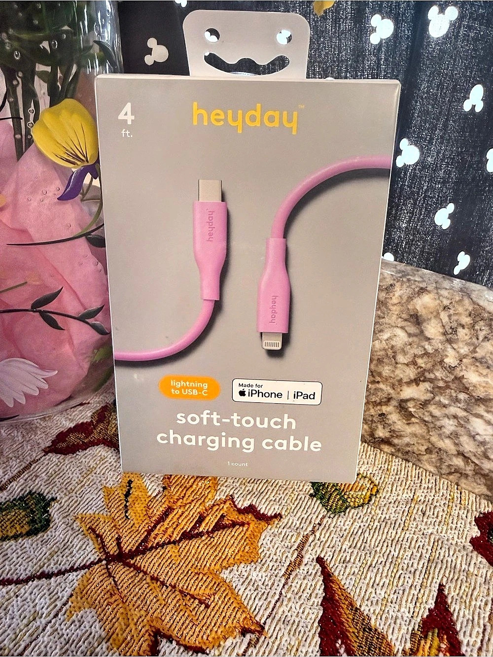 heyday 4ft Lightning to USB-C Soft-Touch Charging Cable Pink